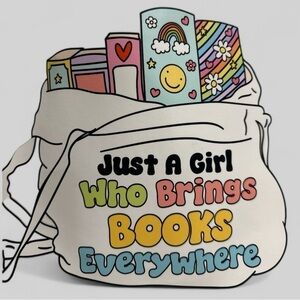 Canvas tote bag book bag library bag handmade kids girl NEW